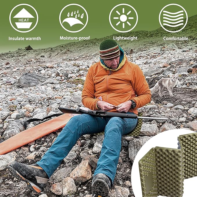 2 Pcs Waterproof Foldable Hunting Mat-Lightweight Foam Hunting Sitting Pads-Portable Hiking Sitting Seat Cushion with Straps for Outdoor Hunting Camping Tree Stand Accessories