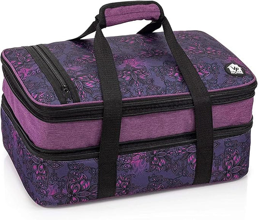 VP Home Double Casserole Insulated Travel Food Containers Carry Bag - Henna Tattoo Design for Trip Birthday Party, Mother's Day, Grocery Store, Supermarket, Outdoor Picnic, and More - Lunch Bag