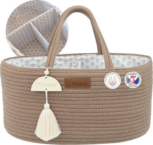 Baby Diaper Caddy Organizer, Portable Nursery Storage Basket with Sturdy Handle Diaper Caddy Basket, Car Caddy for Diapers and Baby Wipes, Newborn Essentials