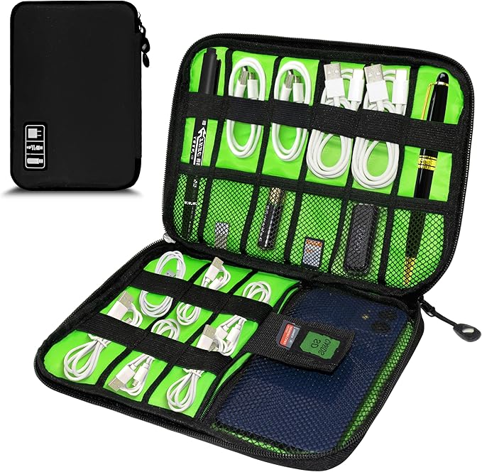 Electronics Organizer, Travel Cord Organizer Pouch, Portable Cable Organizer Bags, Travel Electronic Accessories Storage Case for Cables, Cords, Charger, Phone (Black)