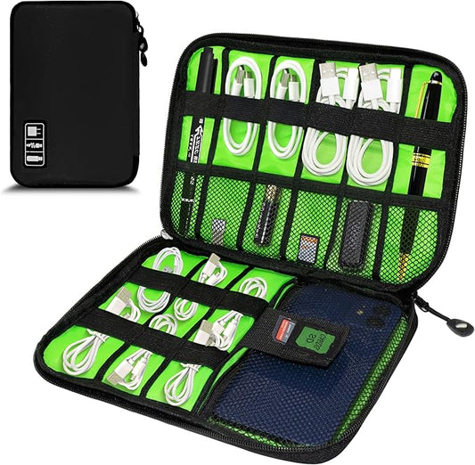 Electronics Organizer, Travel Cord Organizer Pouch, Portable Cable Organizer Bags, Travel Electronic Accessories Storage Case for Cables, Cords, Charger, Phone (Black)