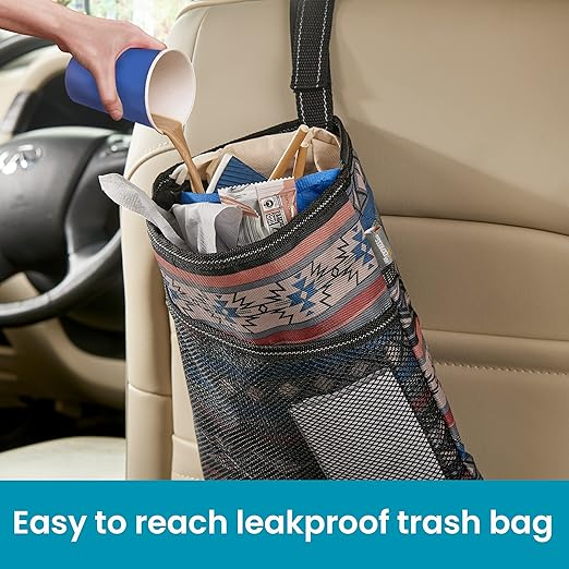 High Road Hanging Car Trash Bag with Waterproof Leakproof Liner, Storage Pocket and Adjustable Strap to Hang in the Front or Back Seat - Southwest