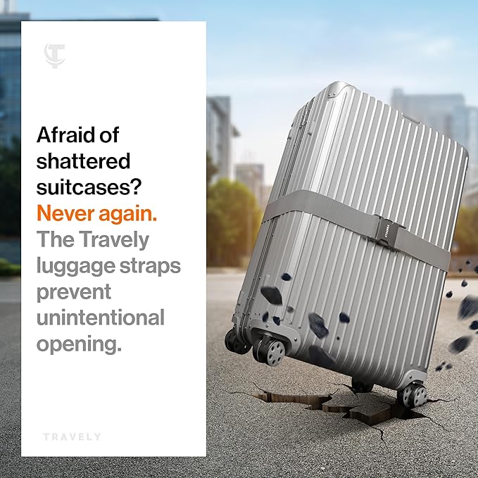 TRAVELY Luggage Straps - Particularly conspicuous & Secure - Incl. 4 Name Tags - Luggage Strap Ideal crosswise - [Set of 4]