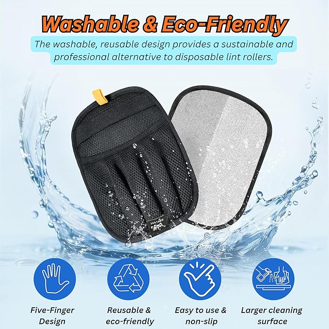 2-Pack Pet Hair Removal Glove for Cats & Dogs, Five-Finger Electrostatic Reusable Gloves for Removing Fur from Couch, Carpet, Clothing & Car Seats