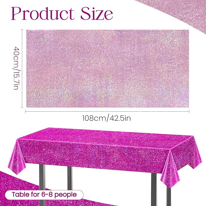 Pink & Pale Pink Holographic Tablecloth - 40" x 108" Valentine's Day & Birthday Party Decor - Iridescent Plastic Table Cloth for Baby Shower & Bachelorette Party