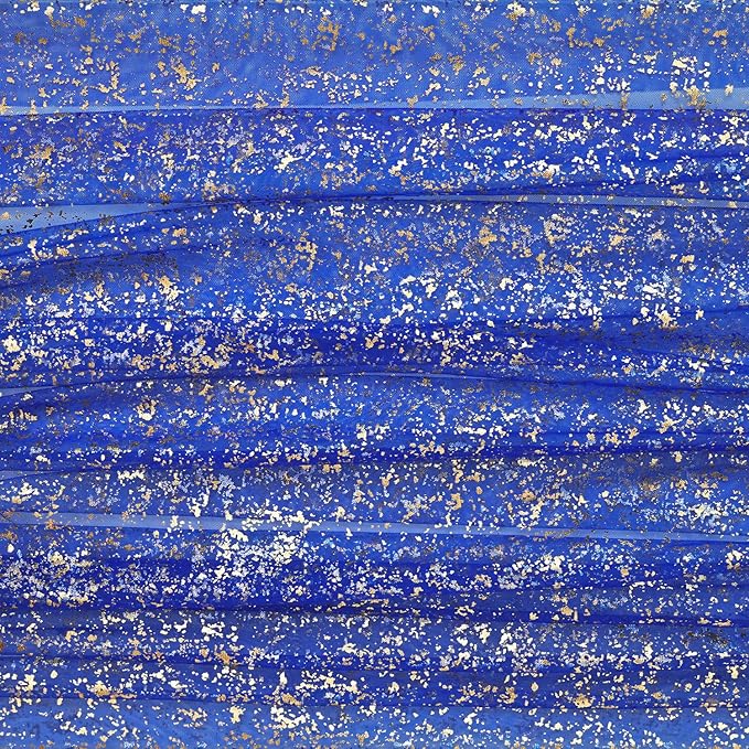 Horaldaily Royal Blue Gold Gauze Tablecloth 60x140 Inch Rectangular, Golden Sequin Glitter Metallic Foil, Sheer Tulle Cheesecloth for Wedding Baby Shower Ceremony Birthday