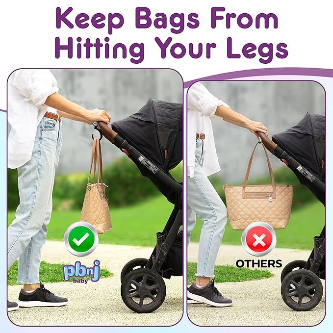 PBnJ Baby Stroller Hooks, 2-Pack Organizer Clips for Travel, Purses, Shopping, Diaper Bags