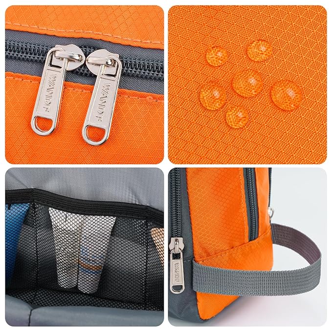 Toiletry Bag for Men/Women, Hanging Dopp Kit, Water-Resistant Shaving Bag, Small Toiletry Bag for Traveling (Orange)