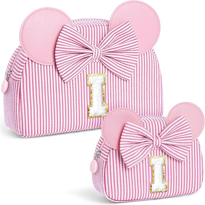 Christmas Gifts for Kids, Personalized Initial Makeup Bag Birthday Gifts for 2 3 4 5 6 7 Years Old Girl Kids Pink Initial Cosmetic Travel Toiletry Bag for Girls Sister Daughter Pink I