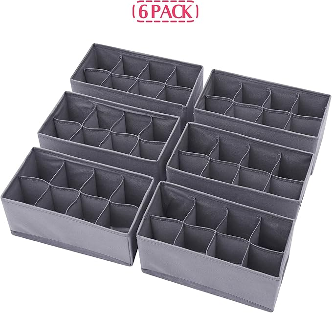 DIOMMELL 6 Pack Foldable Cloth Storage Box Closet Dresser Drawer Organizer Fabric Baskets Bins Containers Divider for Clothes Underwear Socks Lingerie Clothing, M Grey 00-0600