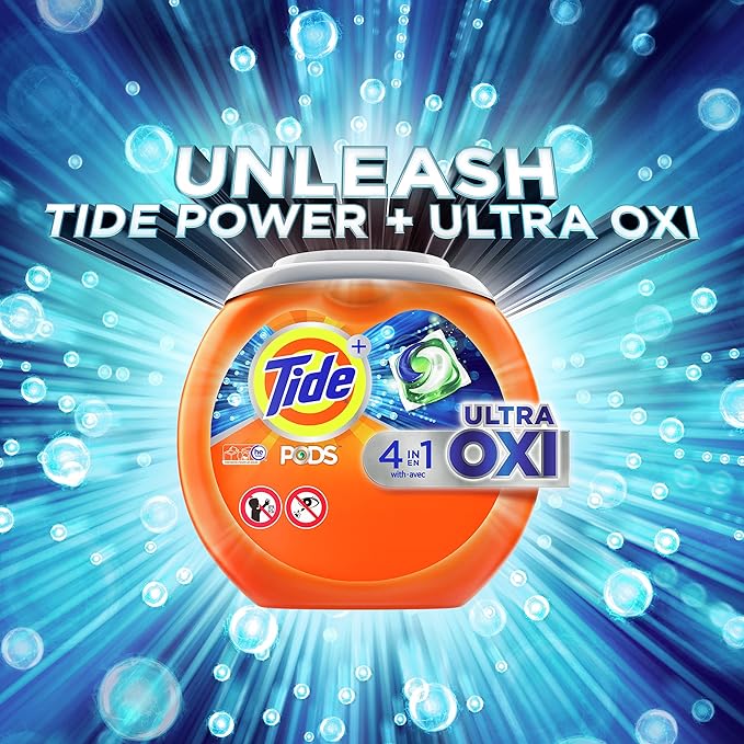 Tide PODS Ultra Oxi Laundry Detergent Soap Pacs, 61 Count, 4 in 1 Laundry Pods with Built-In-Pretreaters and Stain Remover