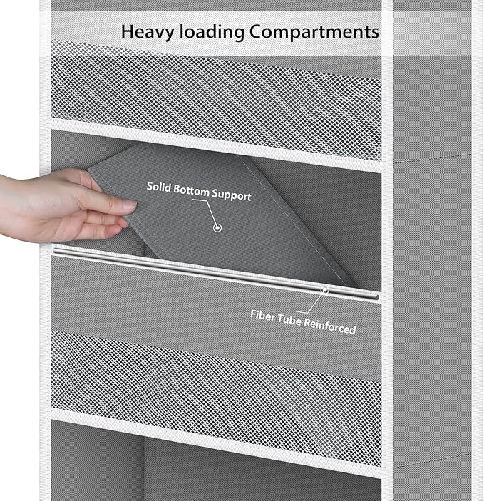 Univivi 6-Shelf Over Door Hanging Organizer Fabric Baby Door Storage with 5 Large Pockets and 3 Small PVC Pockets Wall Mount Hanging Storage Organizers for Baby Essential (Grey)