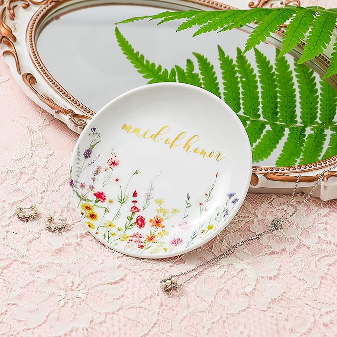 Crisky Jewelry Ring Dish for Maid of Honor Gifts from the Bride, Personalized Bridesmaid Proposal Gifts Idea Trinket Tray
