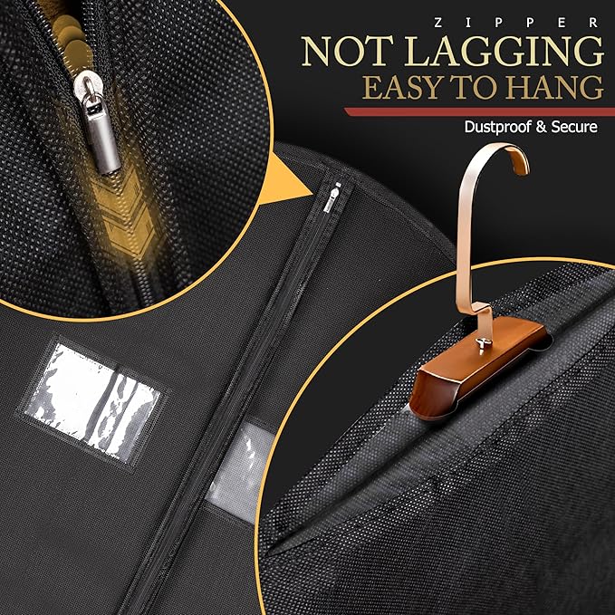 40-inch Garment Bags for Travel, Garment Bags for Hanging Clothes with Zipper and Visible Transparent Window, 2 Pack, Black