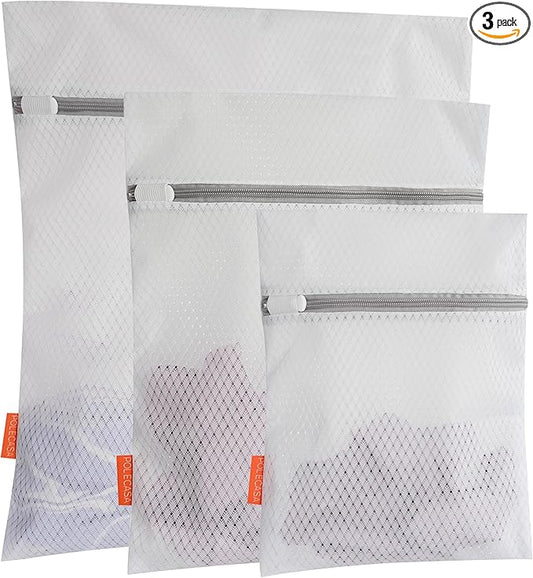 Polecasa 3Pcs Extra Durable 125g Diamond Mesh Laundry Bags with Sturdy Zipper for Delicates, Bras, Baby Clothes, Laundry Room Essentials for College, Dorm (1 Large, 1 Medium, 1 Small)