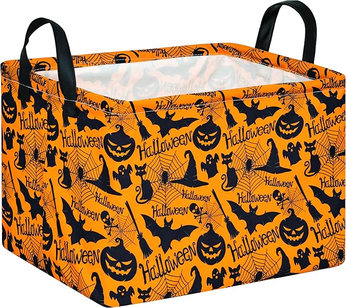 Halloween Storage Basket Pumpkin Ghost Gift Basket for Kids Foldable Toy Box Waterproof Organizer Bin Laundry Nursery Hamper for Home Office Dorm Closet Shelf
