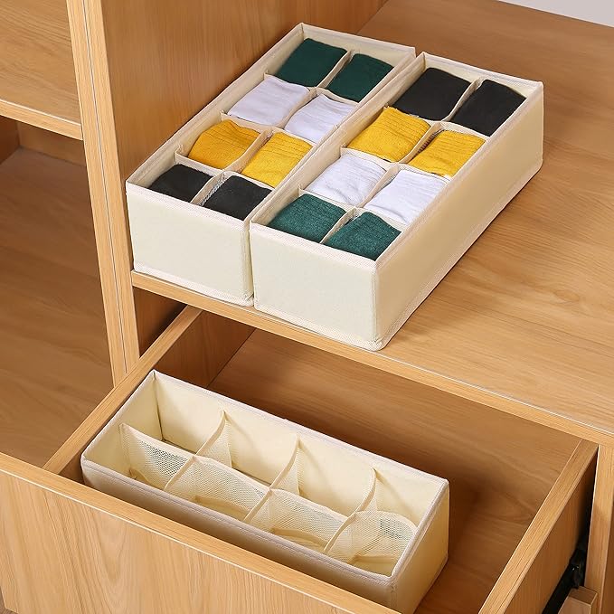 Qozary 3 Pack Sock Underwear Drawer Organizer Dividers, Collapsible Cabinet Closet Storage Boxes for Clothes, Socks, Lingerie, Underwear, Tie, Belt, Baby, Bedroom