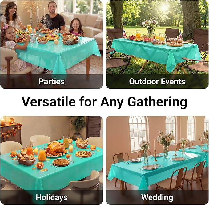 Auros Premium Plastic Tablecloths 10 Pack, 54 x 108 Inch Rectangle Disposable Table Covers for 6FT Tables, Thick & Durable, Waterproof & Spill-Proof, Easy Cleanup for Parties, Wedding, Aqua
