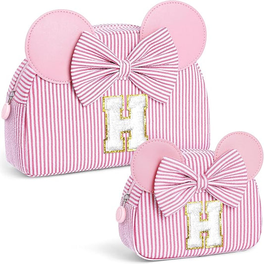 Christmas Gifts for Kids, Personalized Initial Makeup Bag Birthday Gifts for 2 3 4 5 6 7 Years Old Girl Kids Pink Initial Cosmetic Travel Toiletry Bag for Girls Sister Daughter Pink H