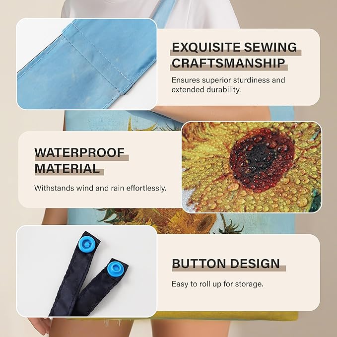 Reusable Grocery Bags, Oil Painting Art Tote Bags With Carry Pouch Waterproof Shopping Bags for Travel Daily Use