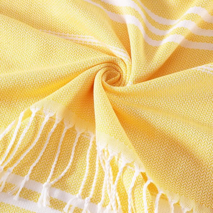 Genovega 6 Oversized Cotton Turkish Beach Bath Towel Set Bulk 74"x38" Extra Large Sand Free Quick Dry Swimming Camping Pool Clearance Towels Blanket Essentials Adult Multi YellowStripes