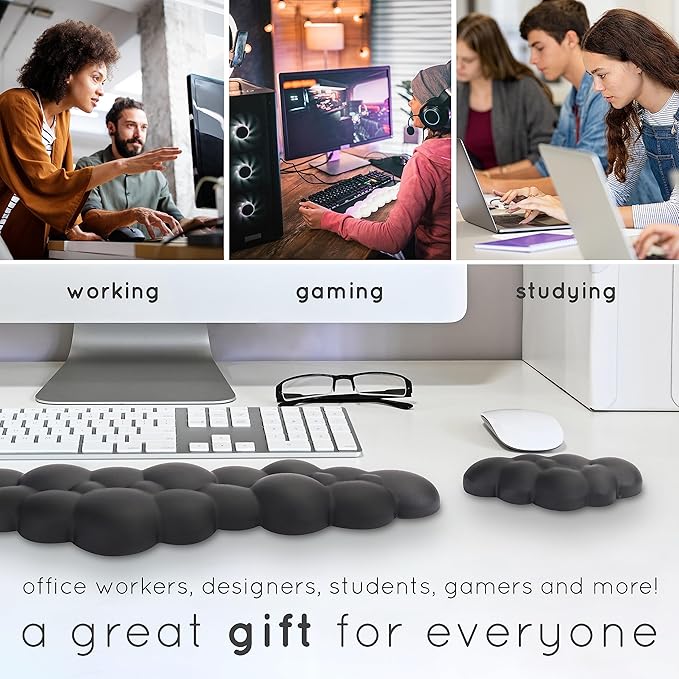 Qloud Cloud Wrist Rest Keyboard Wrist Rest for Computer Keyboard Pad, Cloud Keyboard Wrist Rest, Wrist Pad for Keyboard, Memory Foam, Non-Slip Base, Comes with Mouse Pad - Beige