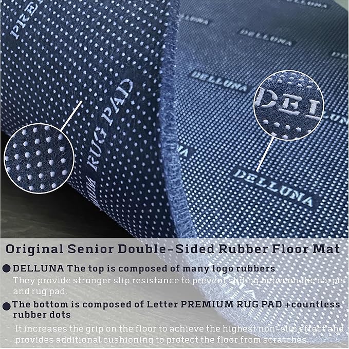 DELLUNA Non-Slip Area Rug Pad 1/4" Thick Double Side Rubber + Felt, 6'x9' Premium Deluxe Cushioned- Safe for All Floors, Adds Comfort and Protection, Ultra Strong Grip, Stop Rug from Moving.