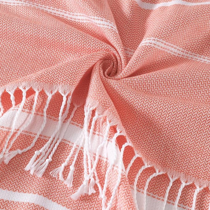 Genovega 6 Oversized Cotton Turkish Beach Bath Towel Set Bulk 74"x38" Extra Large Sand Free Quick Dry Swimming Camping Pool Clearance Towels Blanket Essentials Adult Multi Orange Stripes