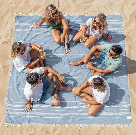 LANE LINEN Beach Towels Oversized - Picnic Blankets (82x82), Sand-Free Beach Accessories Must-Haves for Family Vacations, Park Outings with Easy Carry, Quick Setup & Dry, Machine Washable – Sky Blue