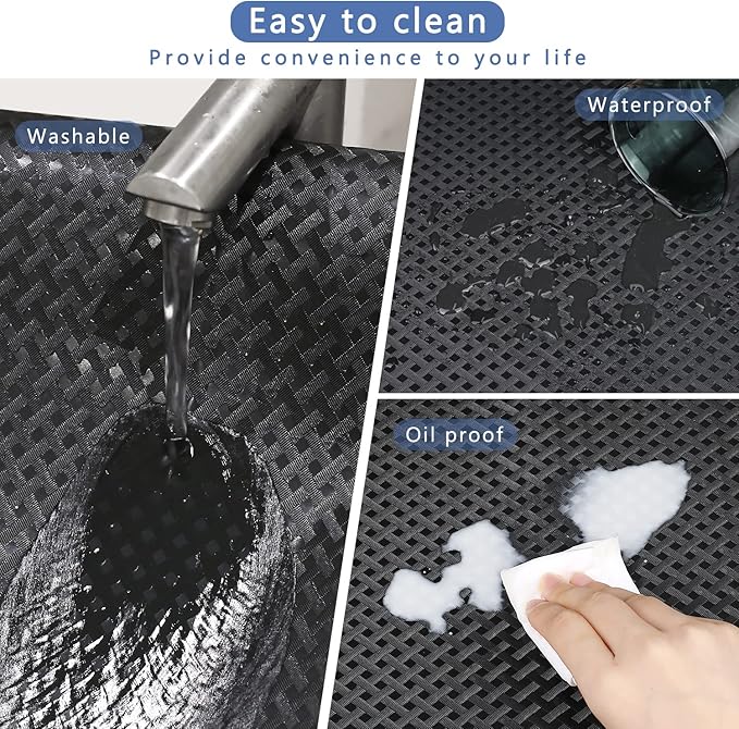 HooTown Shelf Liner Kitchen Cabinet Drawer Mats 17.5 Inch Wide x 393.7 Inch Long, Non Skid EVA Plastic Washable Oil Proof Pad for RV Drawer, Dish Plate Slippery Protection, Black