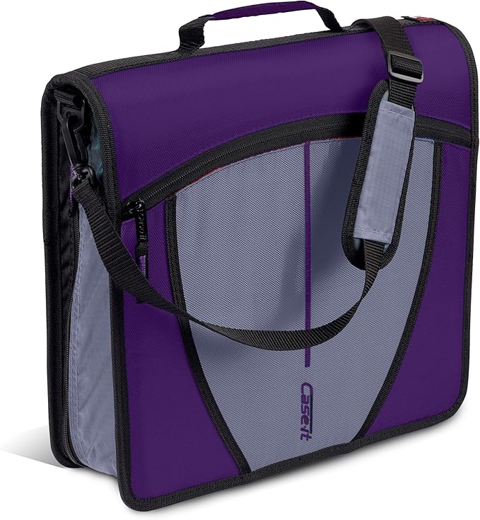 Case-it Mighty Zip Tab School Zipper Binder | 3-Inch O-Rings, 600-Sheet Capacity, 5-Subject Expanding File Folder, Multiple Pockets & Storage Organizer, Shoulder Strap | D-146 Purple Eclipse