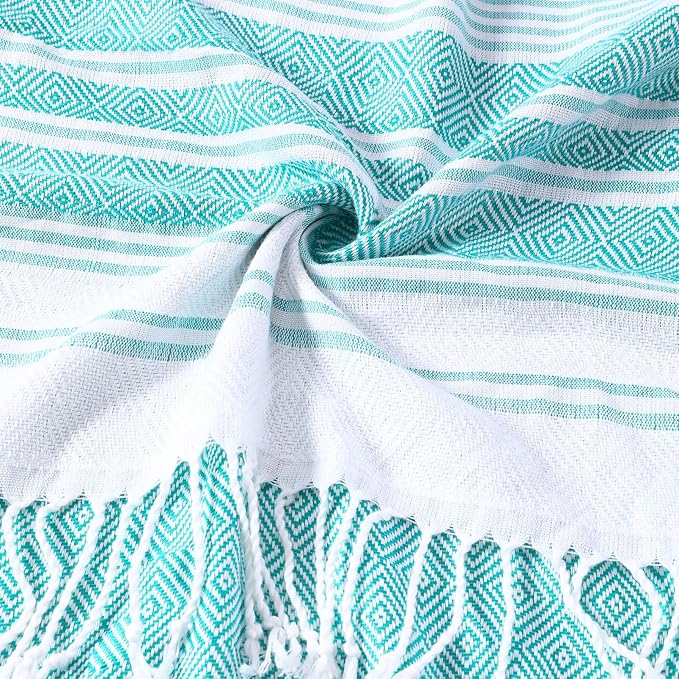 Genovega Oversized Cotton Turkish Beach Bath Towel Set 74"x38" Extra Large Sand Free Quick Dry Swim Camping Pool Clearance Towels Travel Blanket Adult Essentials Stripe Greens