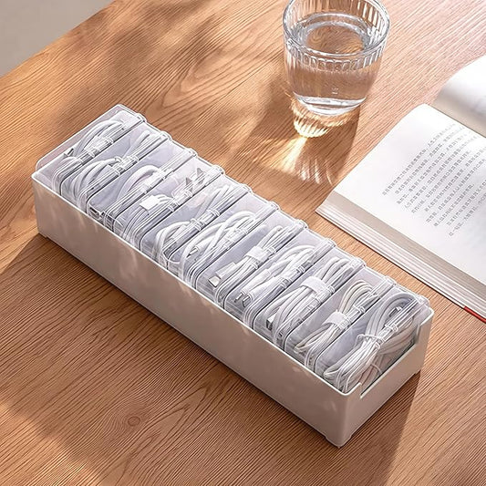 11 Box Cable Organizer Storage Box, Desktop Cable Management with Switch, Power Cord Organizer for Office,Home,Desk Accessories Storage Stationery Supplies and Accessories（White）