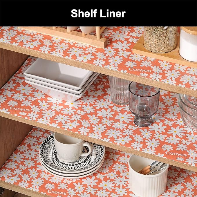 Cooyes Shelf Liner – Premium Non-Adhesive Cabinet & Drawer Liner for Kitchen – Waterproof Shelf Paper with Modern Pattern – Durable EVA Cabinet Mat – Easy to Cut （17.5" W x 197" L）