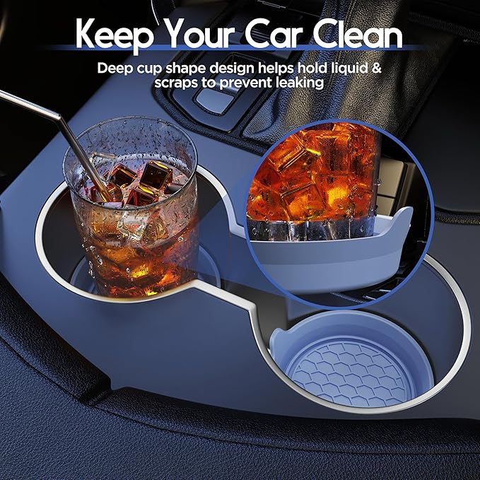 Amooca Car Cup Coaster Universal Automotive Waterproof Non-Slip Cup Holders Sift-Proof Spill Holder Car Interior Accessories 2 Pack Gray Blue