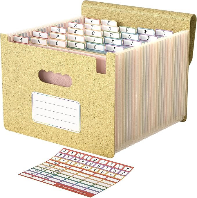 ABC life 26 Pockets Accordion File Organizer, High Capacity Expanding File Folder for Letter A4 Size, Portable Document Holder with A-Z Tabs for Tax Receipt, Teacher & Home Office - Butter Yellow
