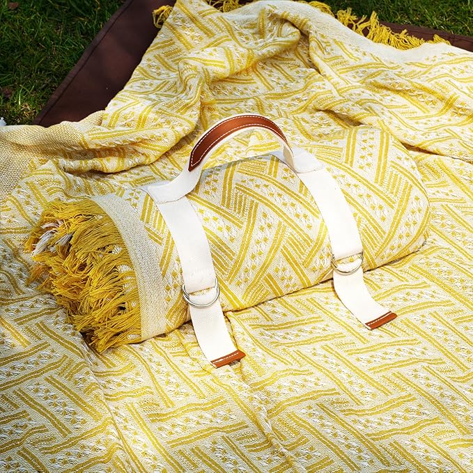 Genovega 2 in 1 Extra Large 80"* 80" Picnic Blankets Waterproof Outdoor Beach Blanket Foldable Camping Mat Supplies Europe Travel Accessories Hawaii Necessities Hiking Items Yellow