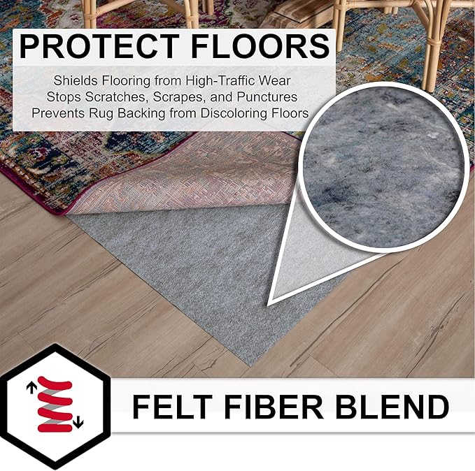 Mohawk Home 4’ x 6’ Non Slip Grip Rug Pad 1/8" Low Profile Felt Cushion + Rubber Gripper, Great for High Traffic Areas - Safe for All Floors