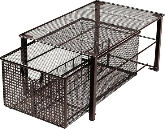Deco Brothers Stackable Pull Out Cabinet Sliding Basket with Dividers, Large, Bronze