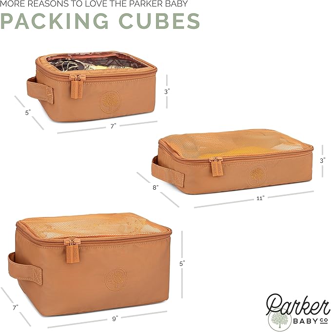 Parker Baby Co. Lightweight Packing Cube Set 3-Pack | Collapsible, Durable, Mesh & Clear Top | Travel Organizer for Diaper Bags, Luggage - Black/Mocha Checker