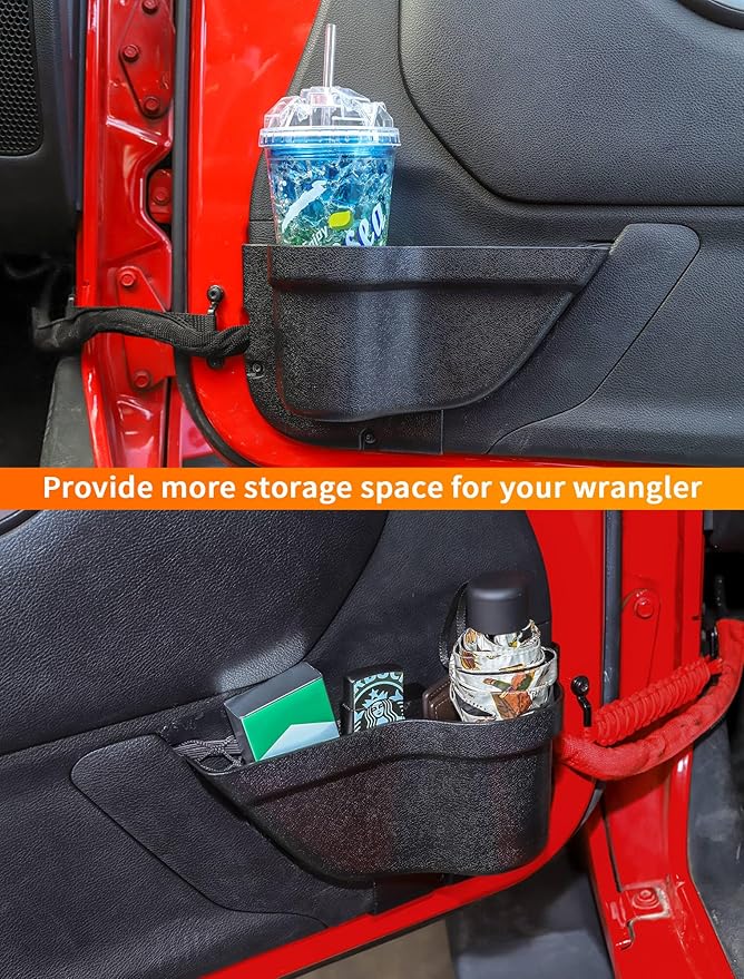 Savadicar DP3 Front Door Storage Pockets, Door Side Insert Organizer Box for 2011-2018 Jeep Wrangler JK JKU 2/4 Door, Interior Storage Expansion Accessories, Black, 2 PCs