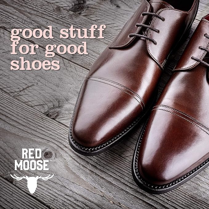 3pc Shoe Shine Kit - Shoe Brush and Cleaning Cloth Set - [2] Premium Horsehair Cleaning Brushes and X-Large Buffing Cloth - Leather Polish and Care Set for Shoes and Boots - Red Moose