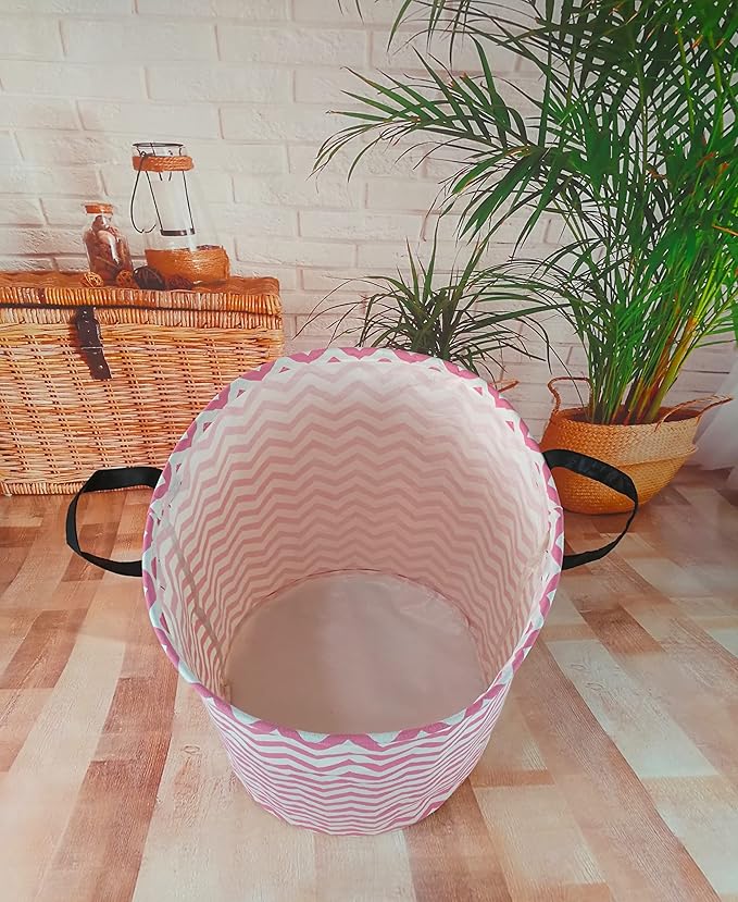 Pink Round Laundry Hamper Storage Basket Bins Clothes Nursery Hamper for Home, Gift Storage Bins with Handles
