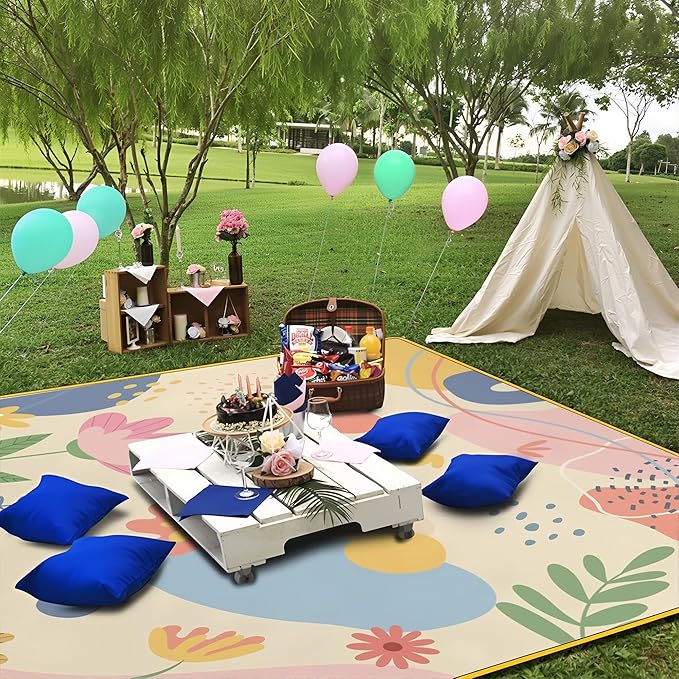 Extra Large Picnic Blankets Waterproof Foldable (80 "x 80") Beach Blanket Waterproof Sandproof,3-Layer Thicking Mat Outdoor Packable Camping Blanket(Bohemian)