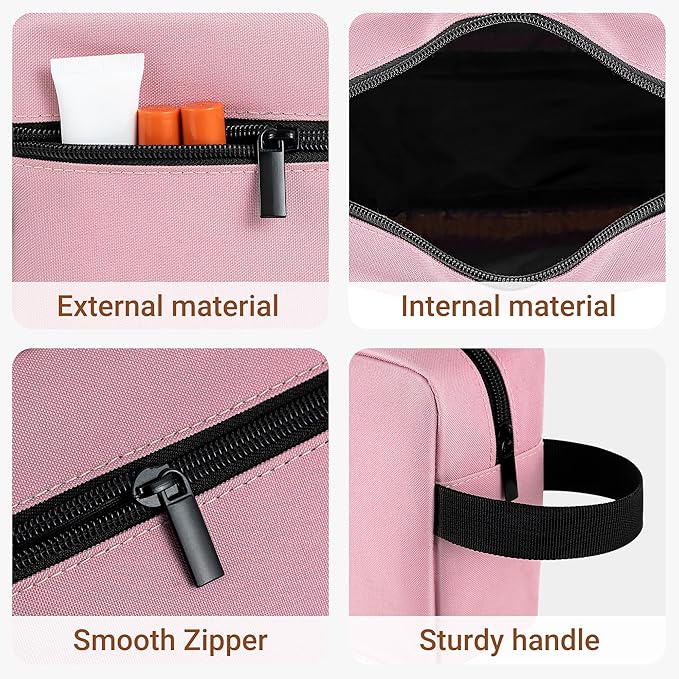 Elviros Travel Toiletry Bag for Women and Men, Lightweight Makeup Bag Hanging Dopp Kit with Compartment Cosmetic Organizer Small Tool Bag Travel Essentials,Gifts for Women(Pink)