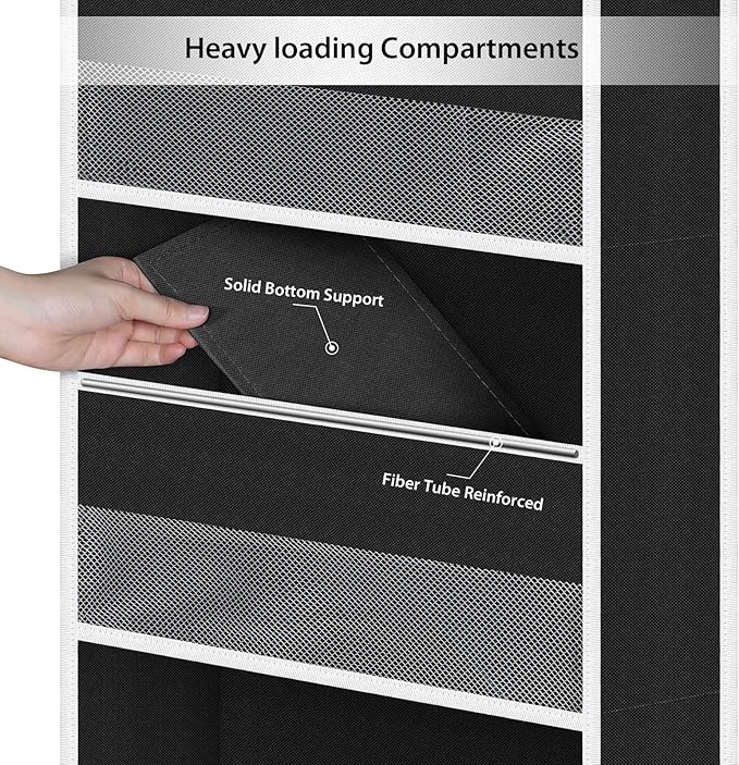 Univivi 6-Shelf Over Door Hanging Organizer Fabric Baby Door Storage with 5 Large Pockets and 3 Small PVC Pockets Wall Mount Hanging Storage Organizers for Baby Essential (Black)