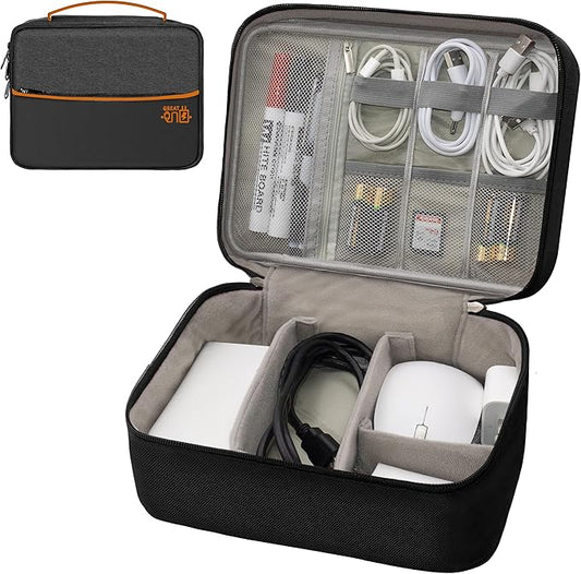 Electronics Organizer, Travel Cord Organizer Pouch, Portable Cable Organizer Bags, Waterproof Electronic Accessories Storage Case for Cables, Cords, Charger, Phone (Double Layer-Black)