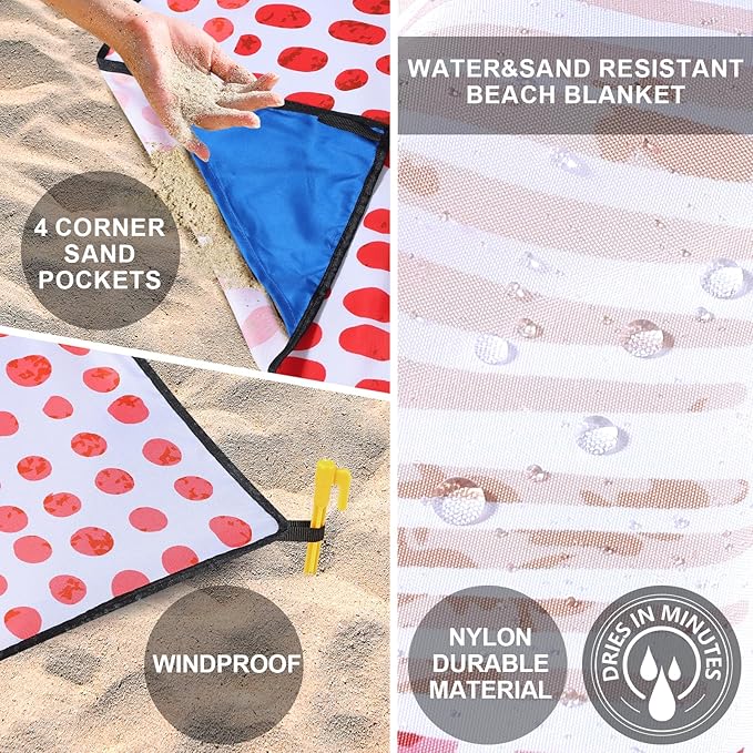 Beach Blanket Waterproof Sandproof Extra Large Beach Mat 79" X 83"/120"x108" for 1-8 Adults Quick Drying Durable Outdoor Picnic Mat for Beach Travel Camping Hiking