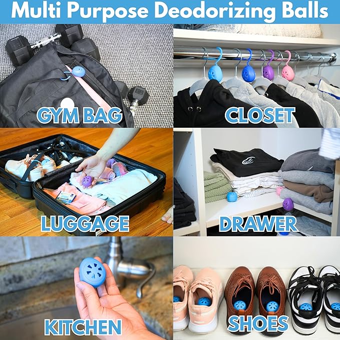 Air Jungles Shoes Deodorizer Ball 6 Count, Fresh Linen Scent, Odor Remover Balls for Sneakers, Gym Bags, Lockers, and Drawers. Essential Oil Provides Natural Freshness
