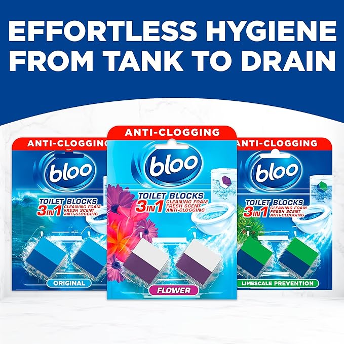 New Bloo Toilet Blocks, Pack of 2, Limescale Remover Cistern, Cleaner with Cleaning and Foaming Action, Fresheners – Fresh Flowers